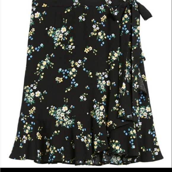 NEW 16 BANANA REPUBLIC RUFFLE WRAP BLACK BLUE GREEN flower Floral Mini Skirt NWT - Picture 12 of 12